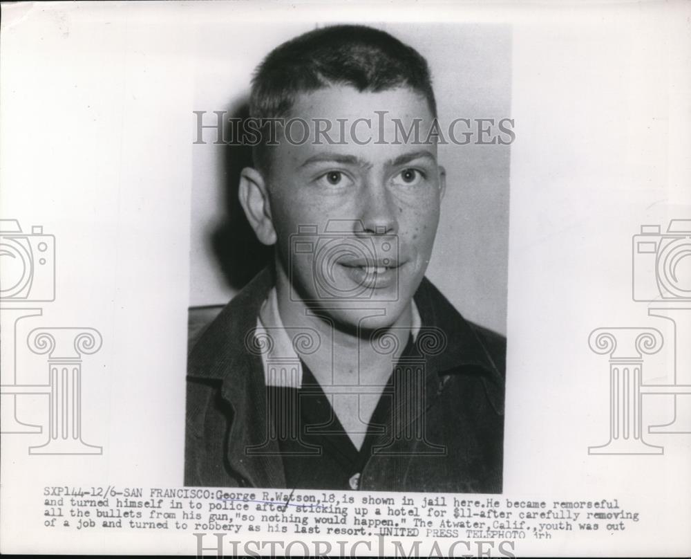 1954 Press Photo San Francisco George Watson Arrested For Carrying Gun Youth - Historic Images