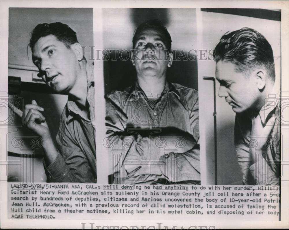 1951 Press Photo Henry Ford McCracken sits in his Orange County jail cell. - Historic Images