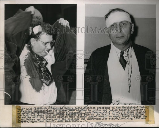 1949 Press Photo Cleveland Ohio Matt DeMore of Machinist's Union & Joe Safcask - Historic Images