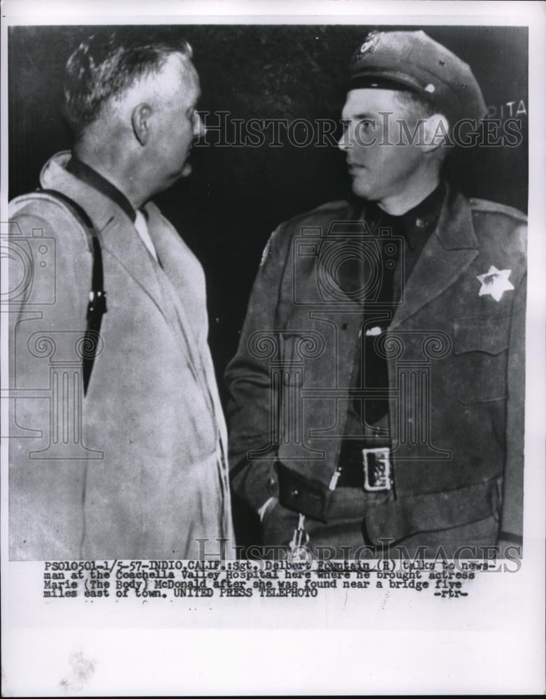 1957 Press Photo Marie McDonald was found in a bridge according to the policeman - Historic Images