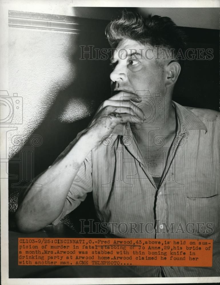 1946 Press Photo Cinncinati Ohio Fred Arwood suspect in murder of Jo Anne Arwoo - Historic Images