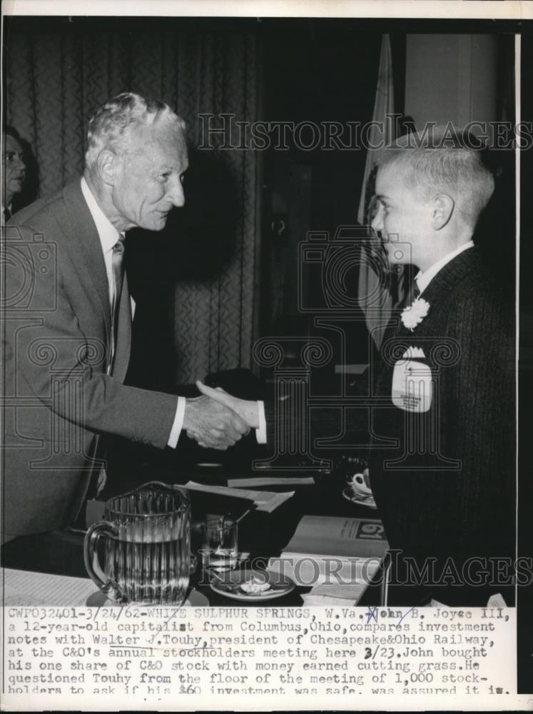 1962 Press Photo John Joyce bought his one share of C&amp;O stock with own money - Historic Images