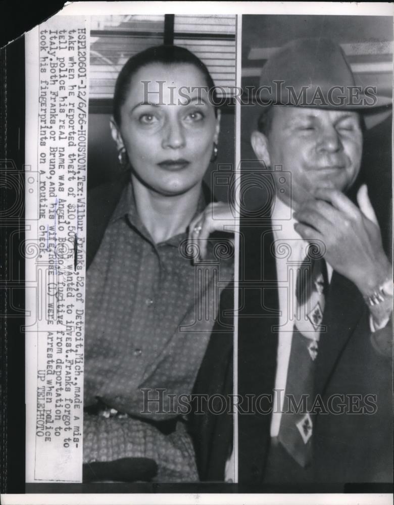 1956 Press Photo Houston Tex Wilbur Franks aka Angelo Bruno &amp; wife Rose - Historic Images