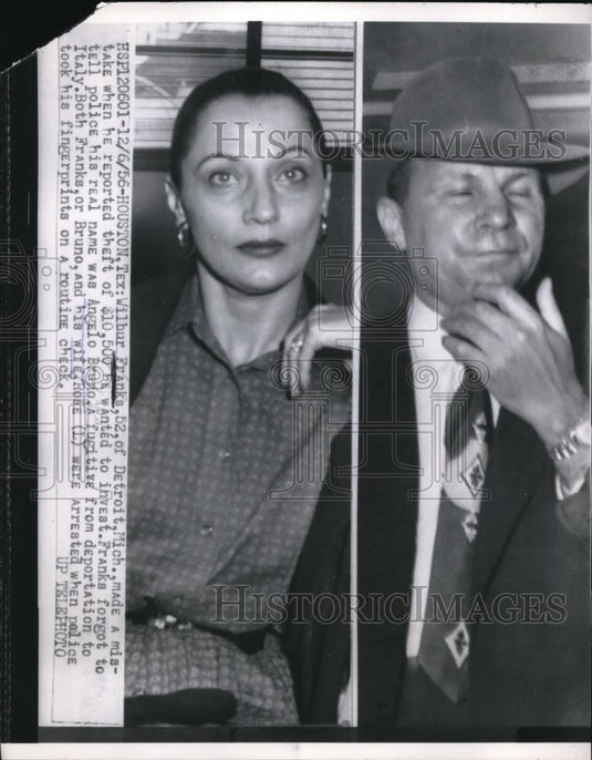 1956 Press Photo Houston Tex Wilbur Franks aka Angelo Bruno & wife Rose - Historic Images