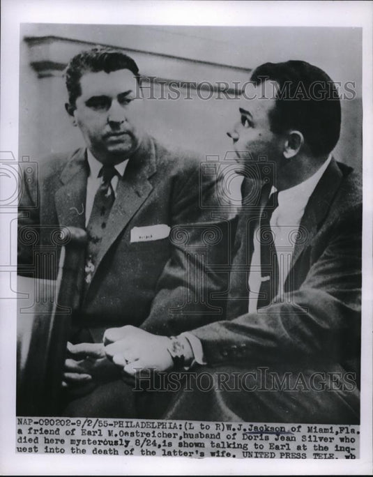 1955 Press Photo Philadelphia Pa WJ Jackson of Miami & E Oestreicher at inquest - Historic Images