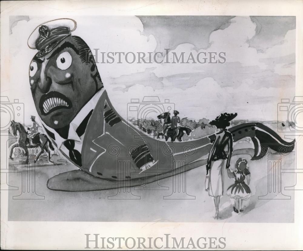1952 Press Photo Capt Willie Whale 40 ft long Christmas Parade Float sketch - Historic Images