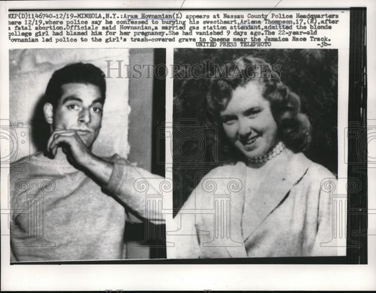 1958 Press Photo Aram Hovnanian after he confessed to burying Arlene Thompson - Historic Images