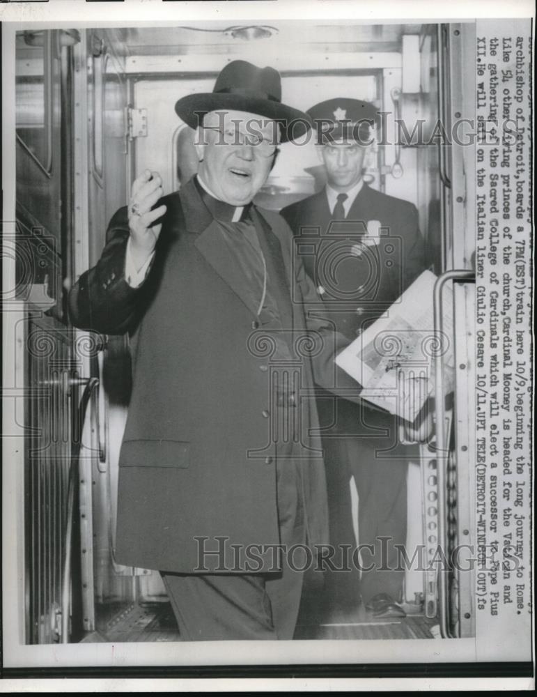 1958 Press Photo Cardinal Mooney headed for Vatican to vote for new Pope - Historic Images