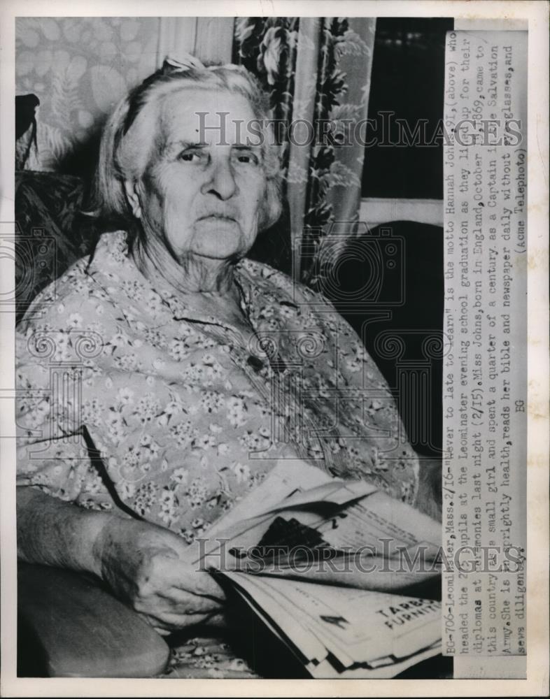 1951 Press Photo Leominster Mass Hannah Johns age 91 teacher - Historic Images