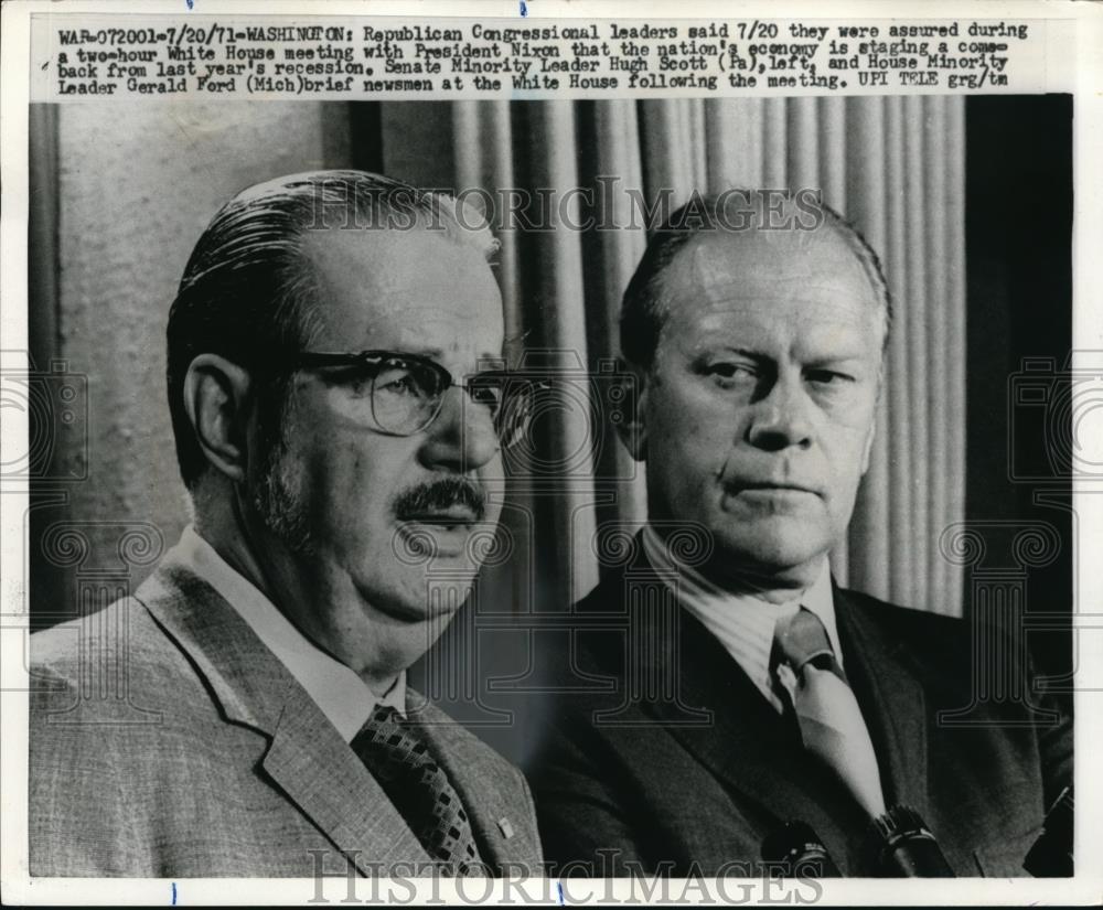 1971 Press Photo Senate Minority Leader Hugh Scott & House Minority Gerald Ford - Historic Images