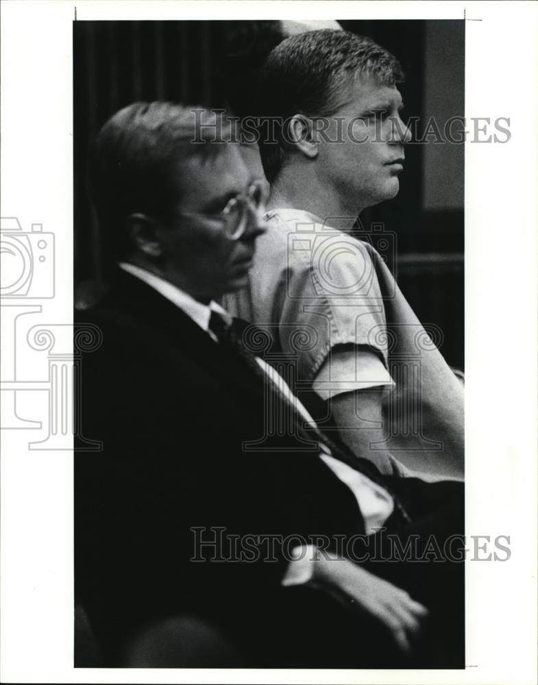 1991 Press Photo Dennis Dussell Sentenced and Lawyer Tom Hudson - Historic Images