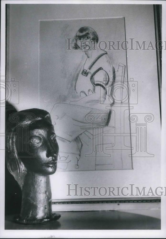 1967 Press Photo Watercolor "Red Haired Woman." Edris Eckhardt - Historic Images