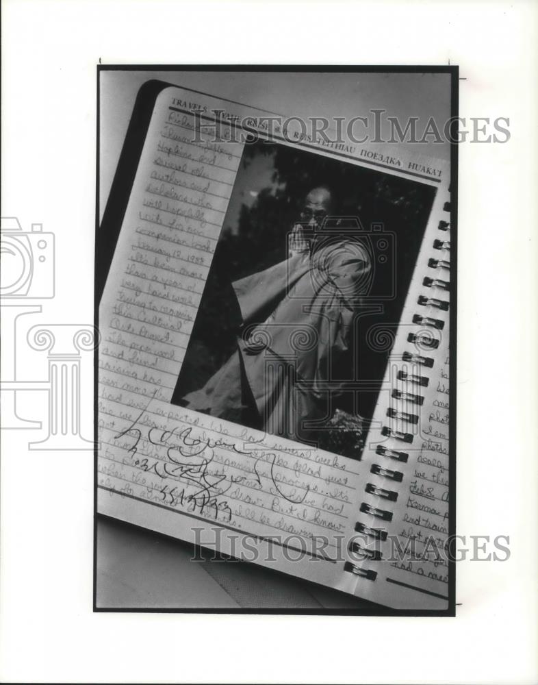 1991 Press Phot of journal of Phil Sugden from a trip to Tibet-Dali Lama gave it - Historic Images
