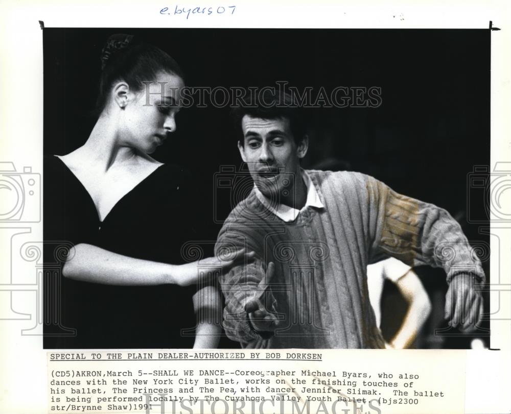 1991 Press Photo Coreographer MIchael Byars with dancer Jennifer Slimak - Historic Images