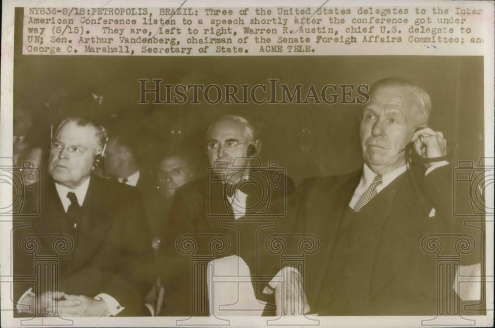 1948 Press Photo Petropolis Brazil US delegates Warren Austin, Art Vandenberg, - Historic Images