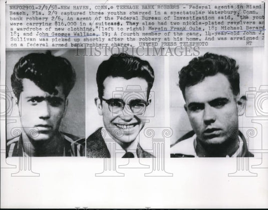 1958 Press Photo New Haven Conn bank robbers MF Gule, M Berard & JG Wallace - Historic Images
