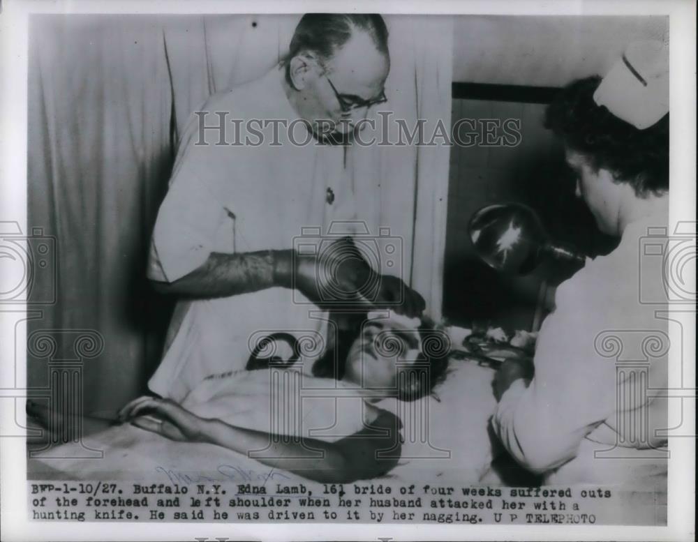 1955 Press Photo Edna Lamb Attacked By Husband With Knife in Buffalo New York - Historic Images