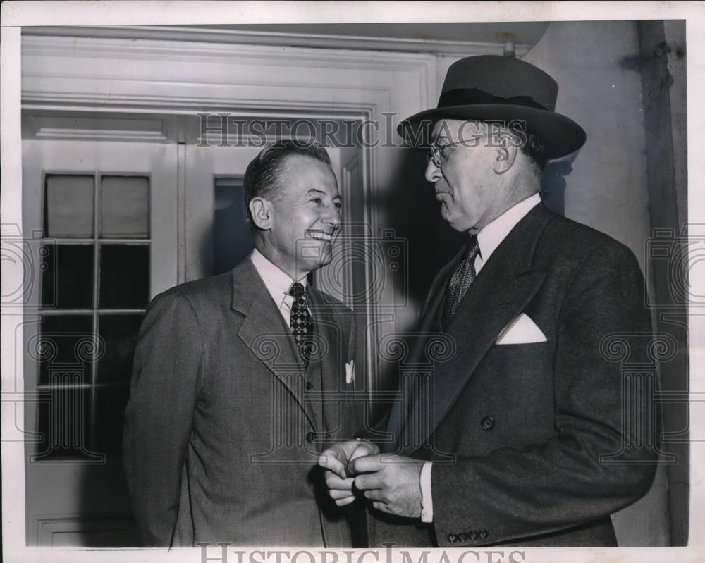 1951 Press Photo Motion Picture Pres Eric Johnston & US Mobilizer Charles Wilson - Historic Images