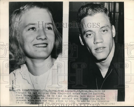 1948 Press Photo Atlanta Ga Al Leonard, 19 wed Joan Haney age 13 held in jail - Historic Images