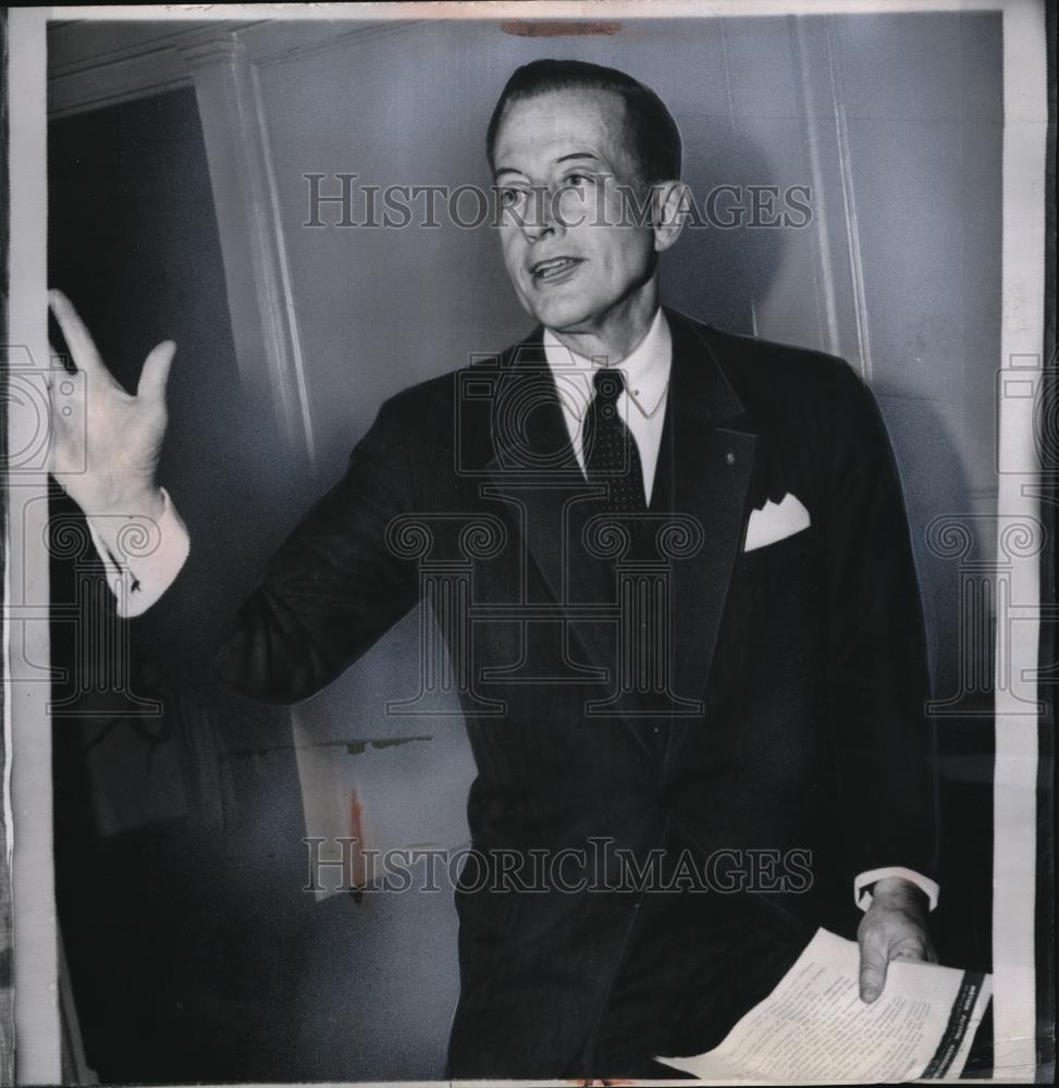 1956 Press Photo Motion Picture Assn Pres Eric Johnston on production code - Historic Images