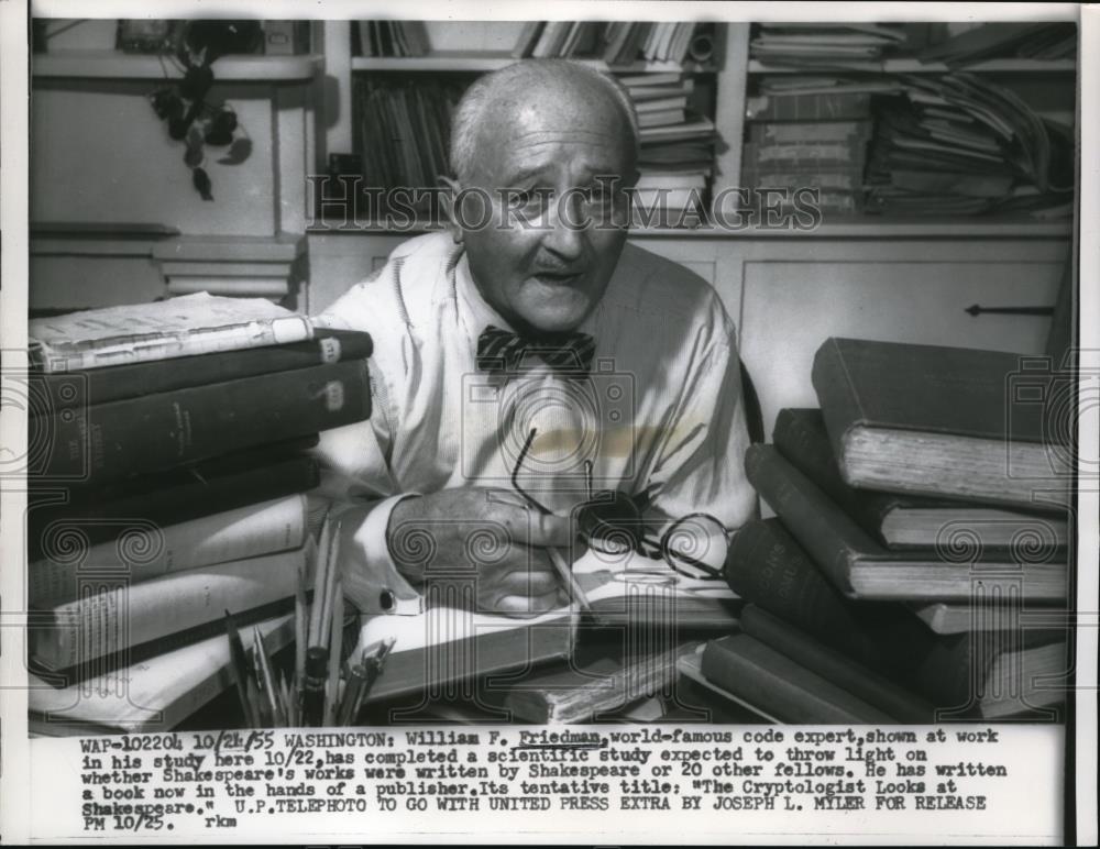 1955 Press Photo William F Friedman code expert in Wash DC - Historic Images