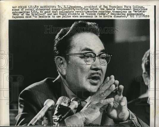 1969 Press Photo Washington DC Dr S I Hayakama President of San Francisco State - Historic Images