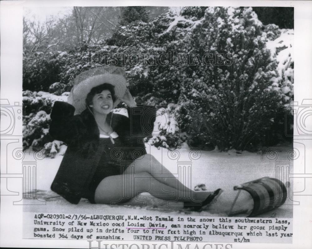 1956 Media Photo Louise Davis Poses While In The Snow - Historic Images