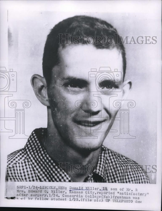 1956 Media Photo Lincoln Neb. Donald Miller ok after being shot at Concordia Col - Historic Images