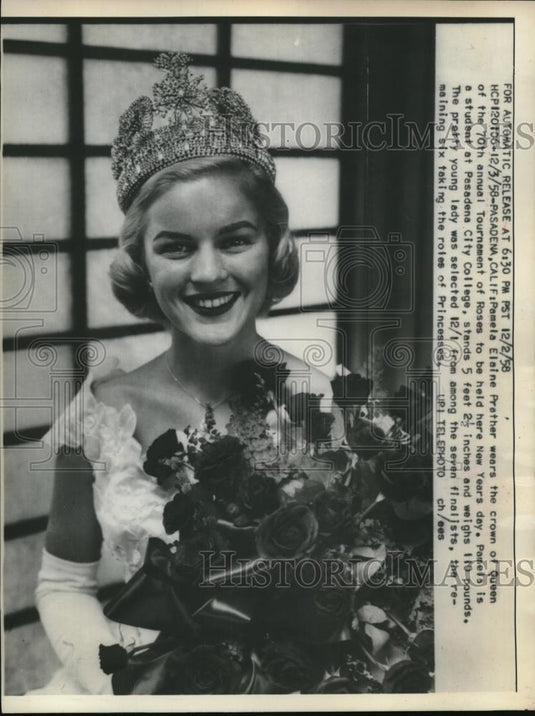 1958 Press Photo Pamela Elaine Prather Was Crowned Queen At Tournament Of Roses - Historic Images