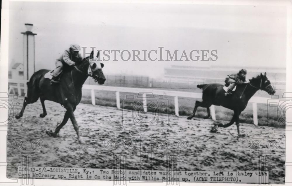 1950 Press Photo Hawley with Conn McCreary and On The Mark with Willie Bolden - Historic Images