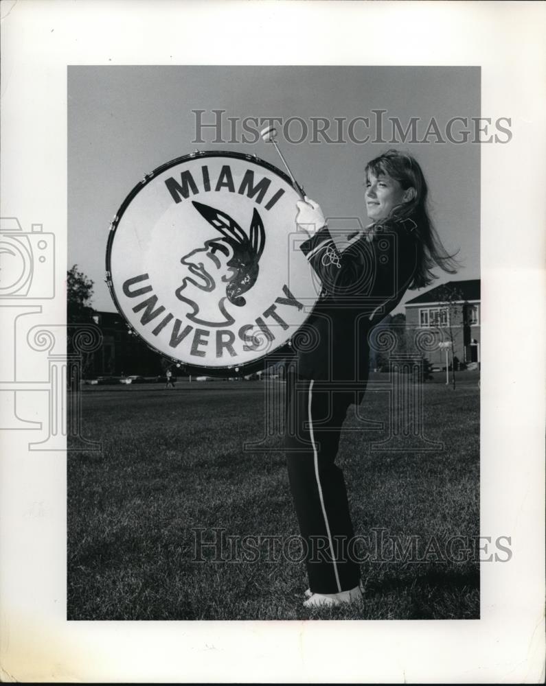 Press Photo Mary Beth Price Playing Bass Drum At Miami University - Historic Images