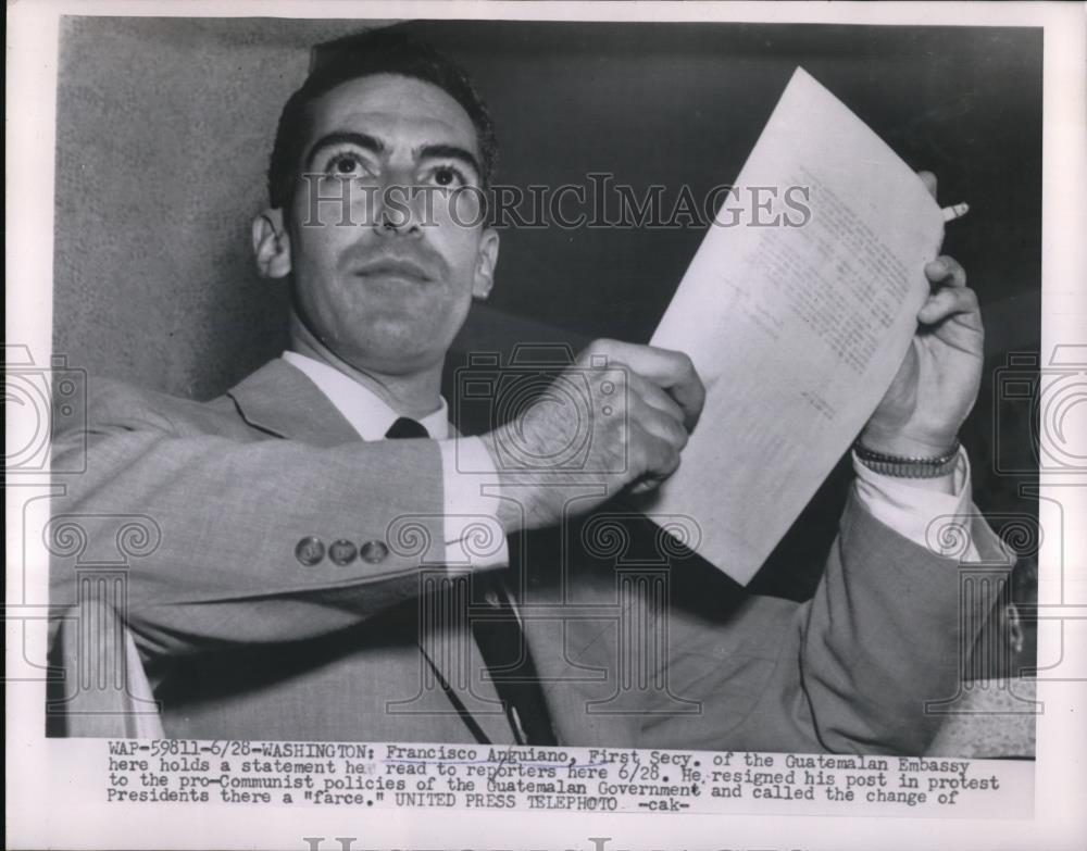 1954 Press Photo Francisco Anguiano First Secretary of the Guatemalan Embassy - Historic Images