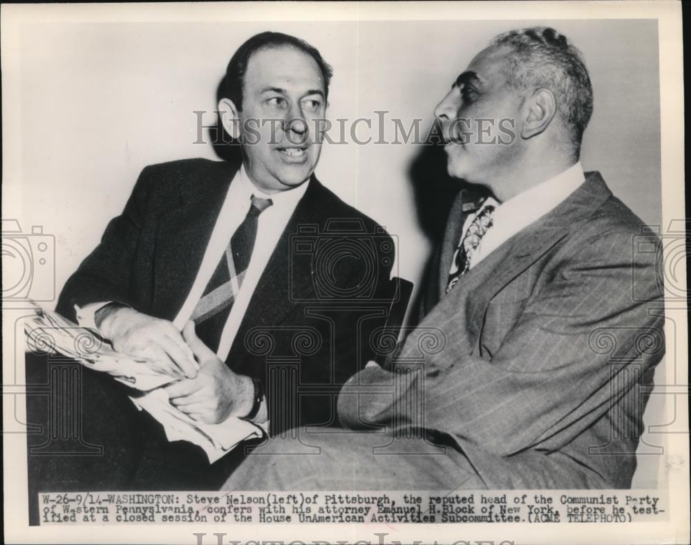 1948 Press Photo Steve Nelson of Communist Party with attorney Emanual H Block - Historic Images