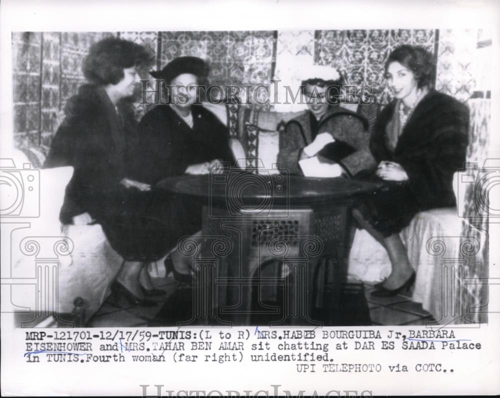 1959 Press Photo Mrs. Habib Bouguiba Jr., Barbara Eisenhower and Mrs. Tahar - Historic Images