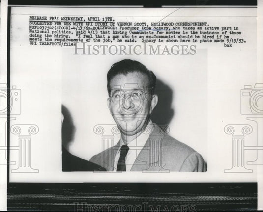 1960 Press Photo Producer Dore Shcary speaks about hiring communists for movies - Historic Images