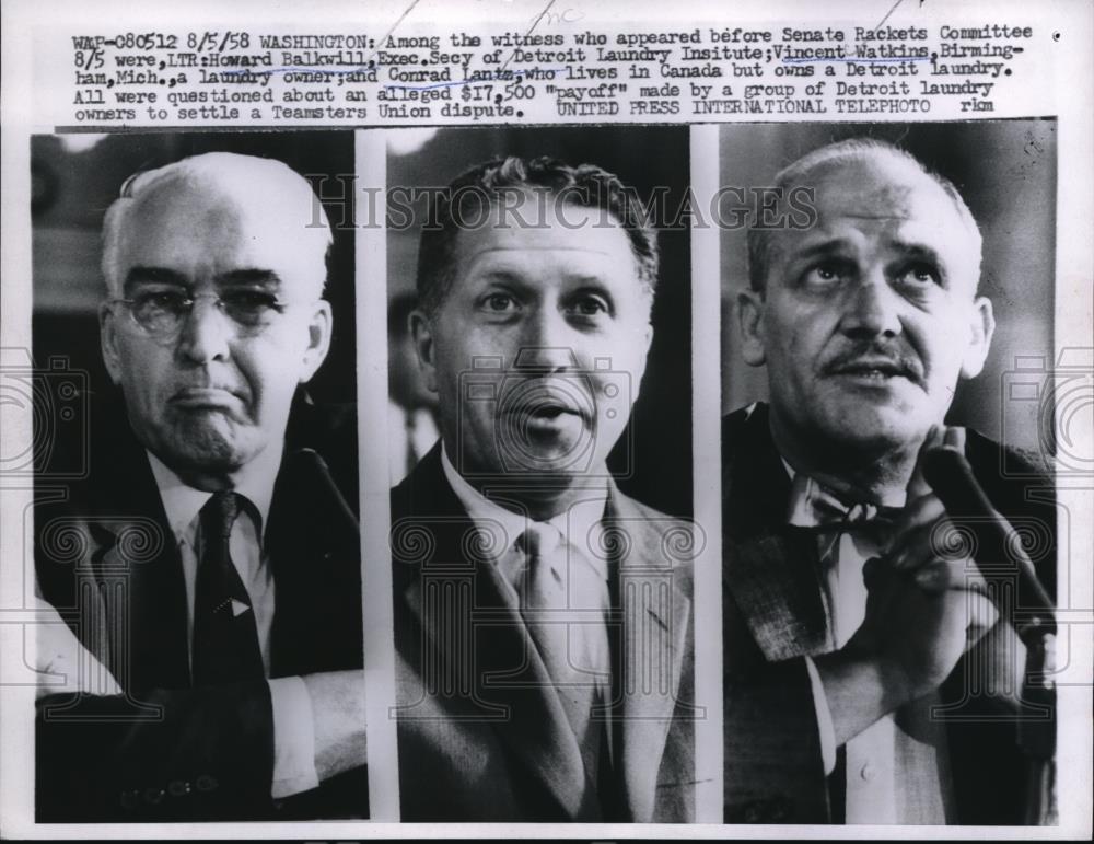 1958 Press Photo Launderers Howard Balkwell, Vincent Watkins and Conrad Lantz - Historic Images