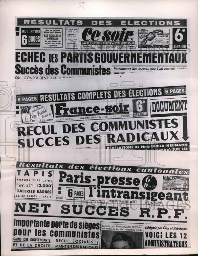 1949 Press Photo Three French papers representing three different political - Historic Images