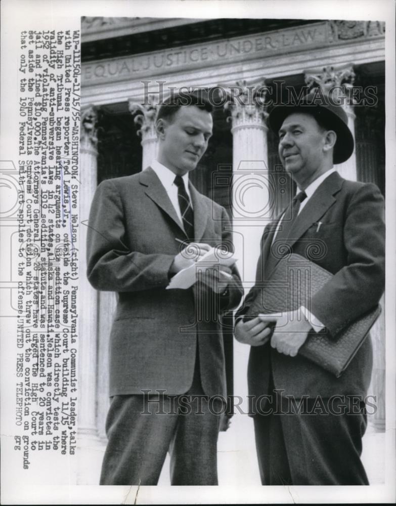 1955 Press Photo Steve Nelson Talks To Press Reporter Outside Of Supreme Court - Historic Images