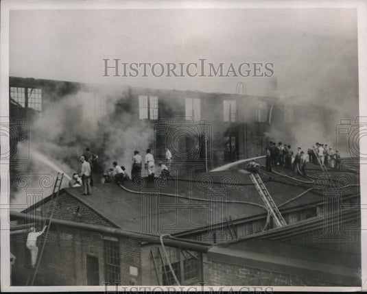 1937 Press Photo Fire at International Harvest Company Plant in Canton Illinois - Historic Images