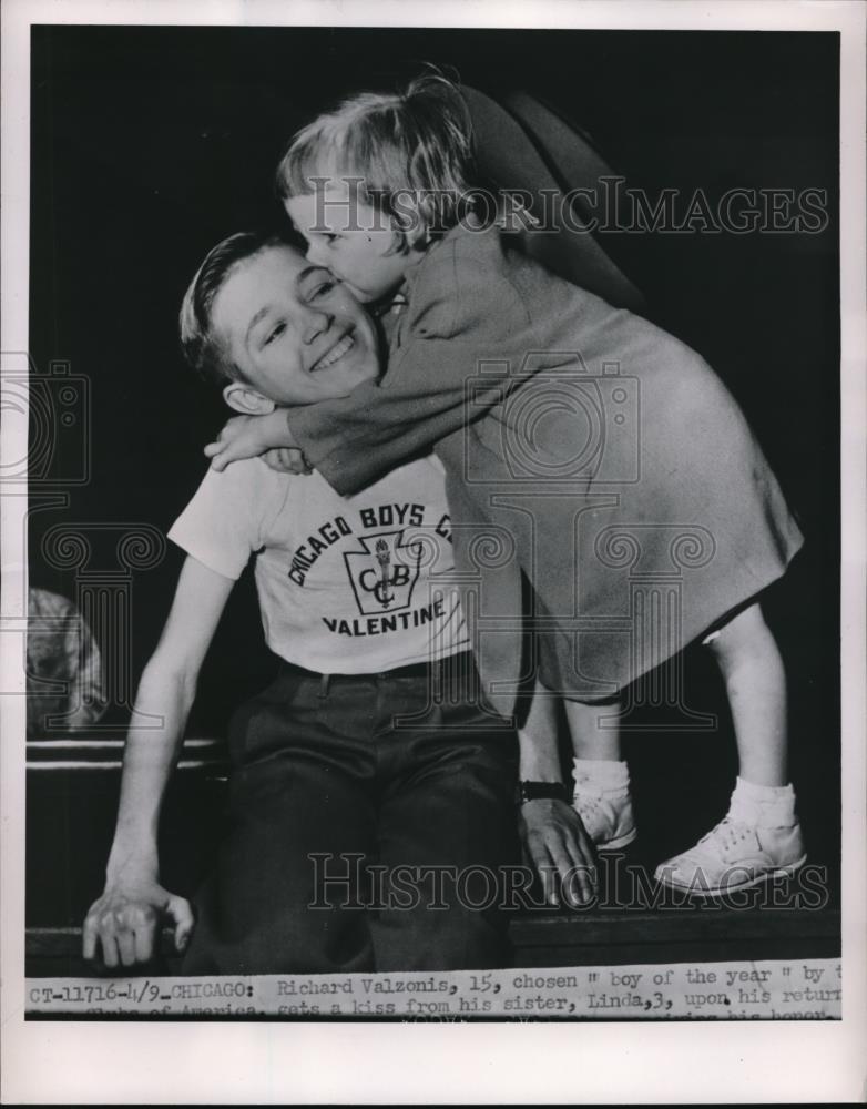 1951 Press Photo Richard Valzonis, chosen &quot;Boy of the Year&quot; with his sister. - Historic Images