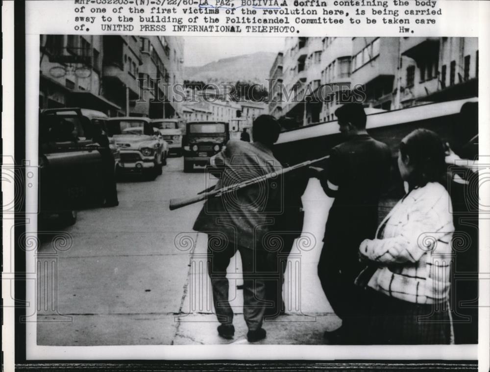 1960 Press Photo Coffin of Victim During Bolivian Revolution, La Paz, Bolivia. - Historic Images