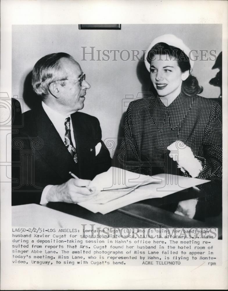 1951 Press Photo Los Angeles Lorraine Cugat Xavier Suing Hahn Lane Court - Historic Images