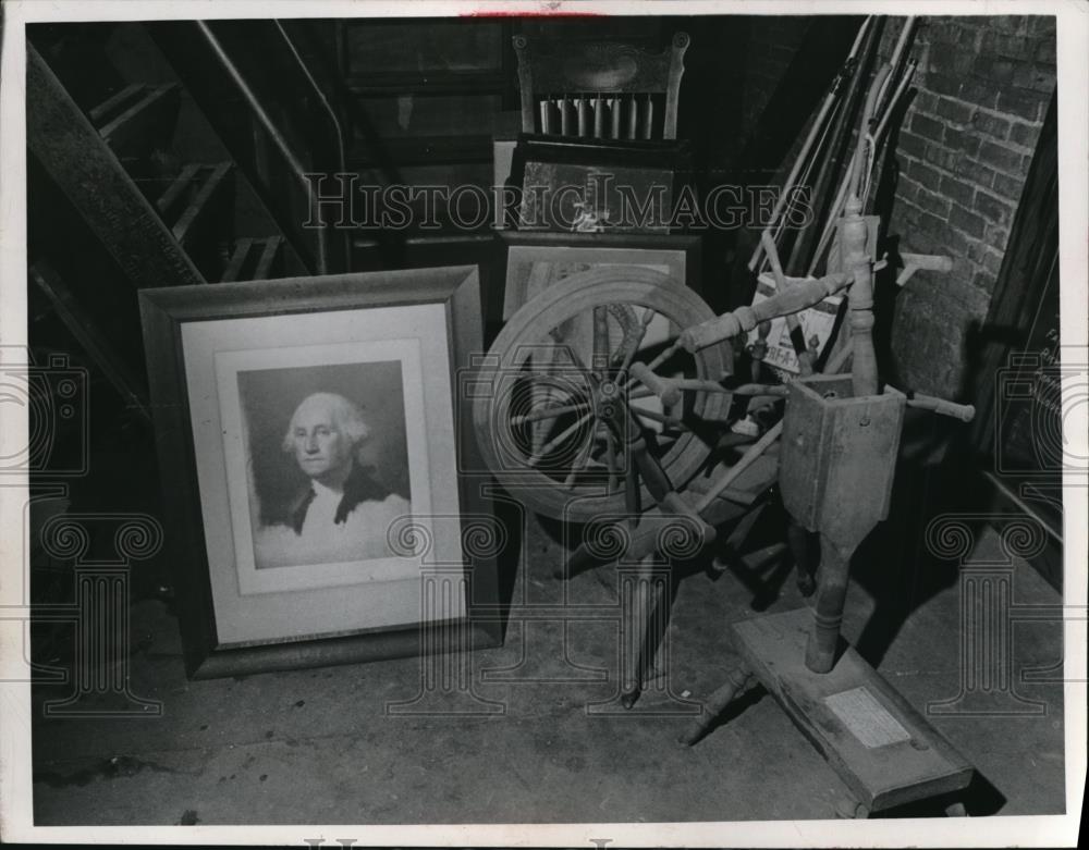 1966 Press Photo Attic of 156-year-old spinning wheel uncovered by workmen - Historic Images