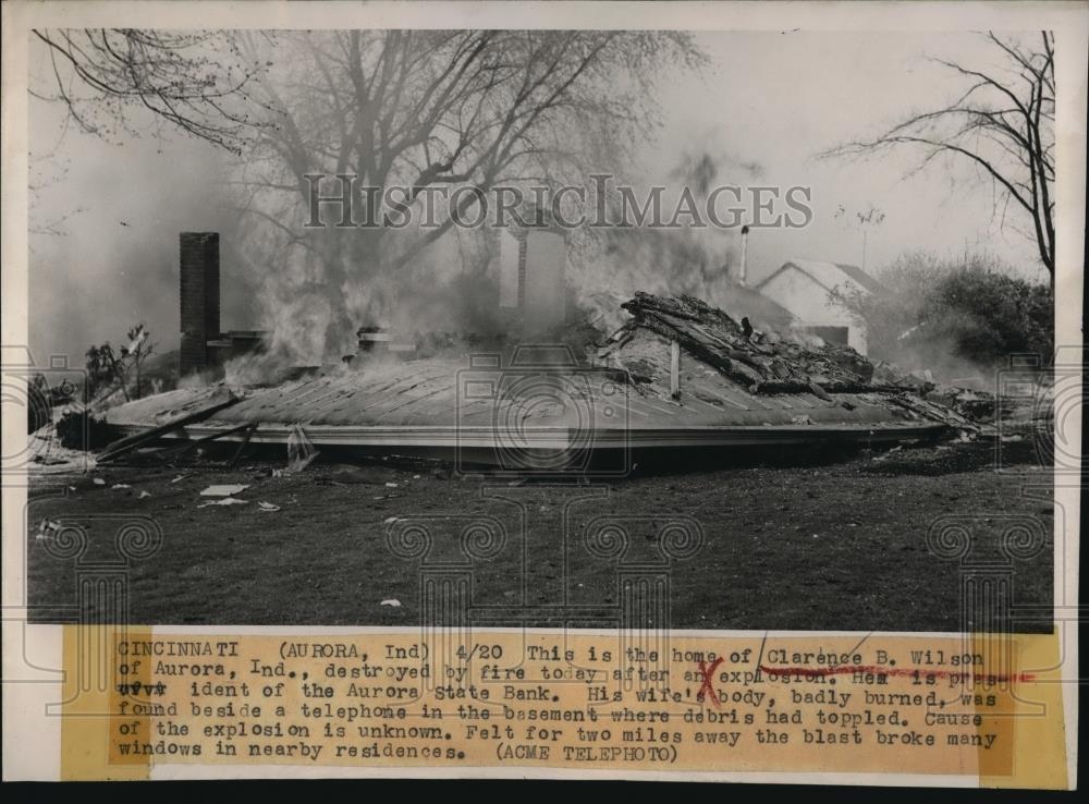 1948 Press Photo Home of Clarence B. Wilson Destroyed by Explosion and Fire - Historic Images