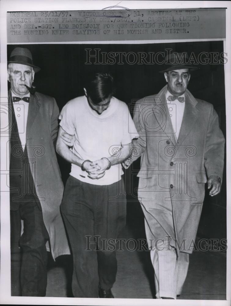 1957 Press Photo Montreal Victor Osborne arrives at police station flanked by - Historic Images