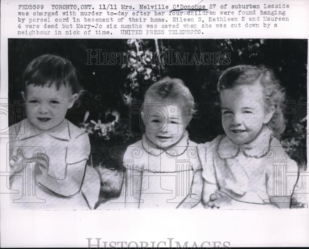 1957 Press Photo Mrs. Melville O&#39;Donohue Charged With Murder 3 OF Her Four Kids - Historic Images