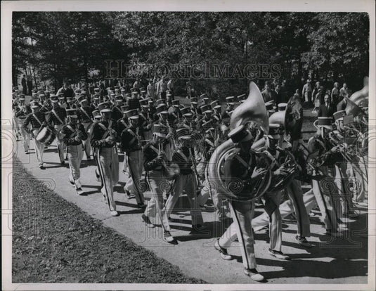 1947 Press Photo Cathedral Latin's Marching Band - Historic Images