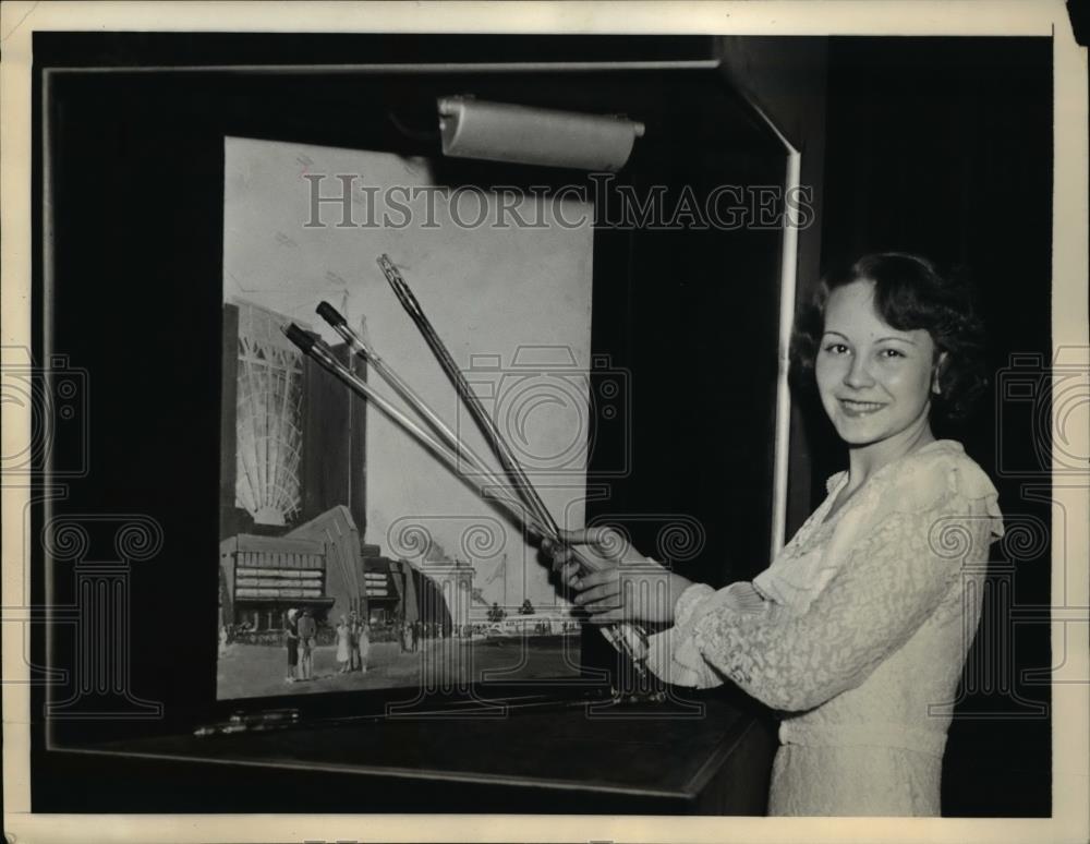 1935 Press Photo Helen Lawrence Vapor Tubes Used in Painting Franklin Institute - Historic Images