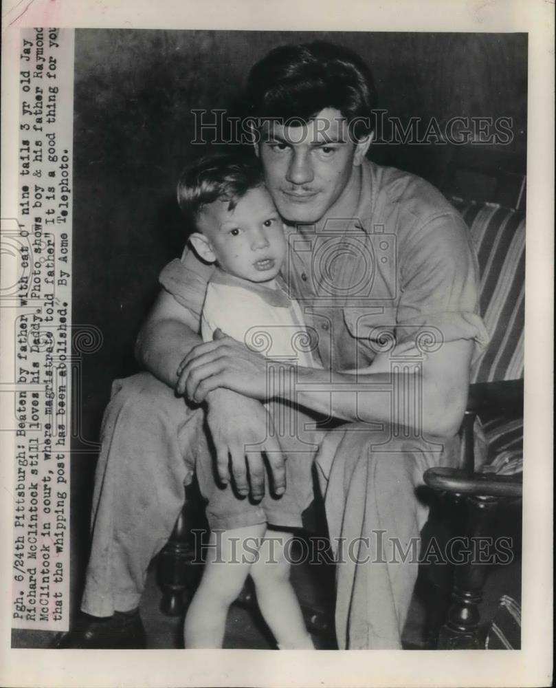 1948 Press Photo Raymond McClintock Goes To Court For Whipping Son Jay - Historic Images