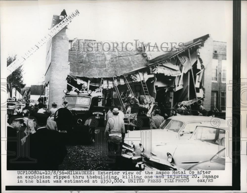 1956 Press Photo AMPCO Metal Co. After Explosion Rips Thru Building - Historic Images